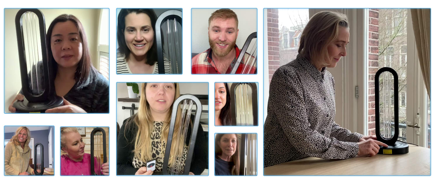 Collage of happy customers using the product